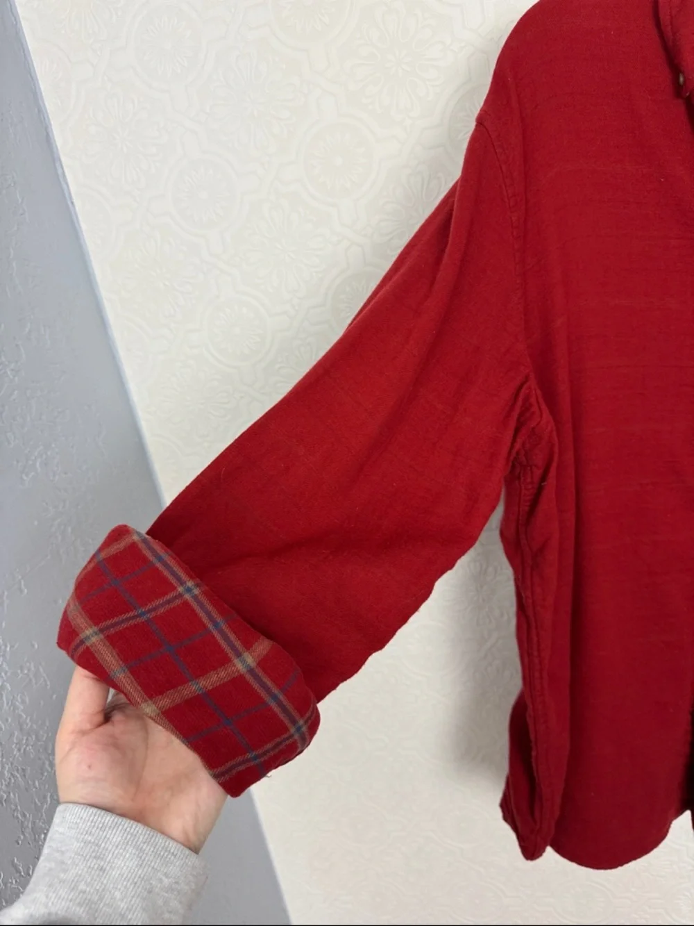 Banana Republic double Cloth Red Flannel Shirt XL‎ Plaid Lined Button Down